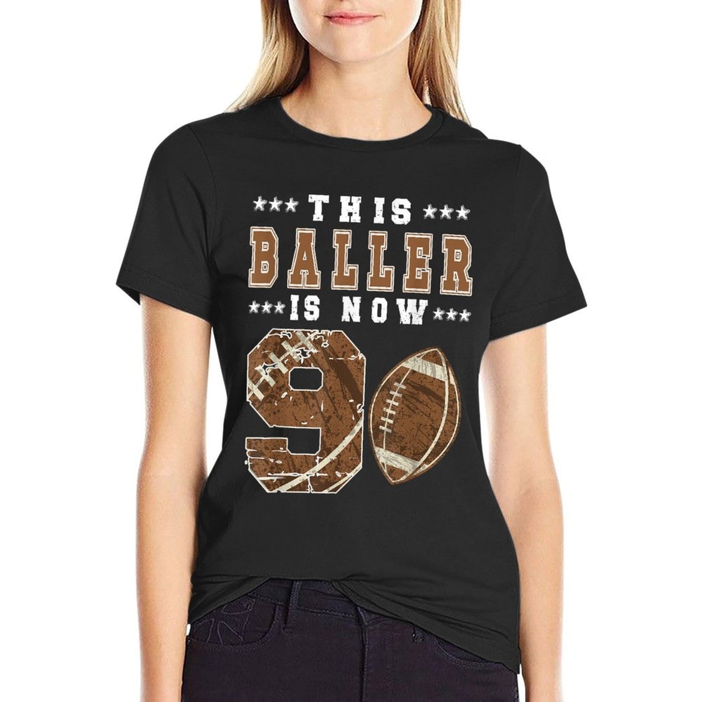 9th Birthday Football Boy Nine Year Old Football Player Cotton T-Shirt