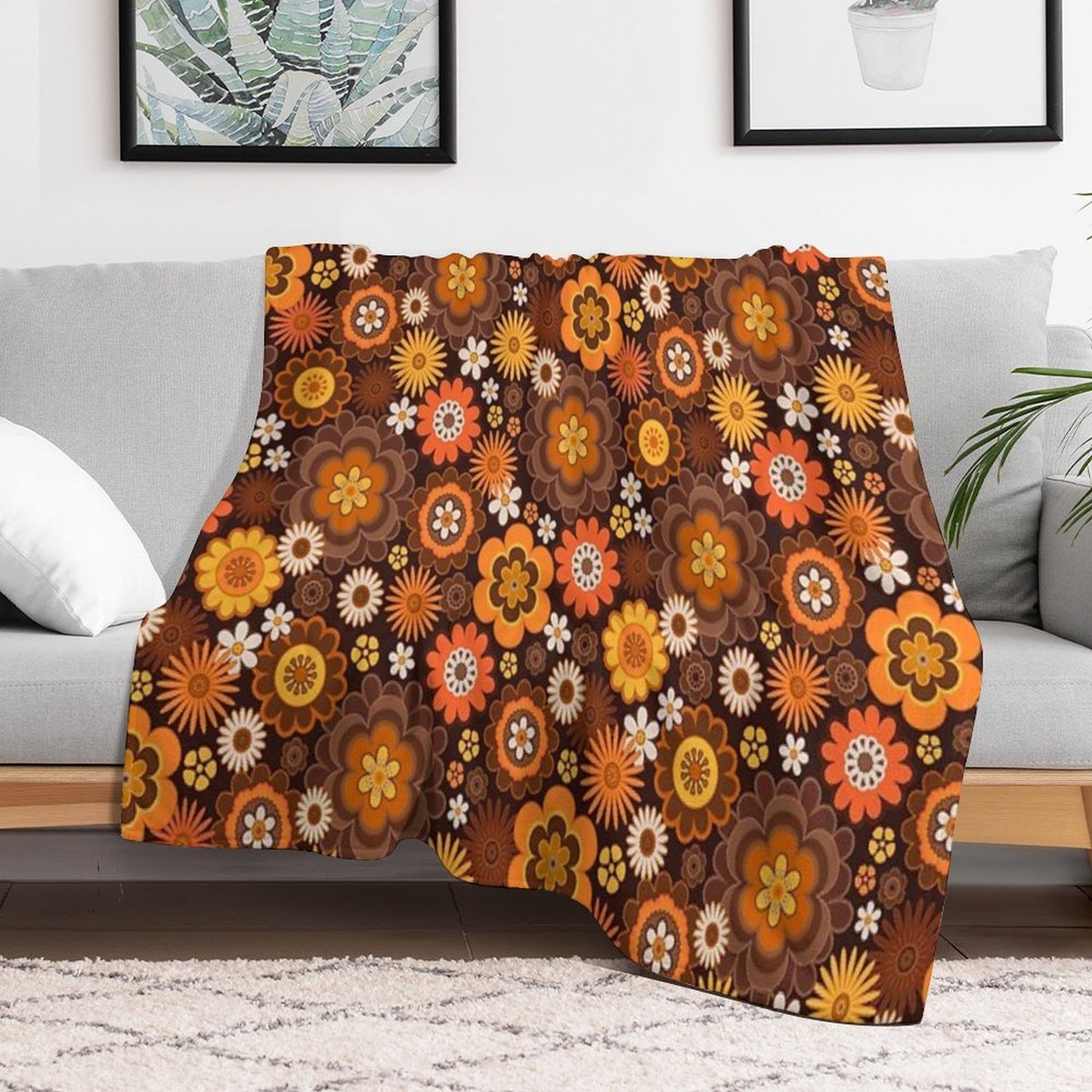 Vintage Retro 70s Floral Pattern Lightweight Throw Blanket