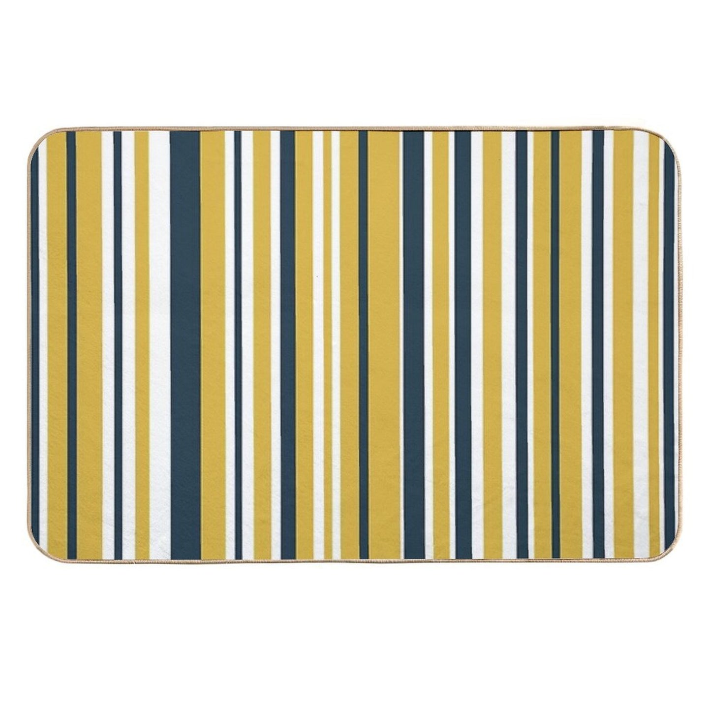 Mustard Yellow Navy Blue And White Stripes Minimalist Color Block Pattern Durable Bath Mat
