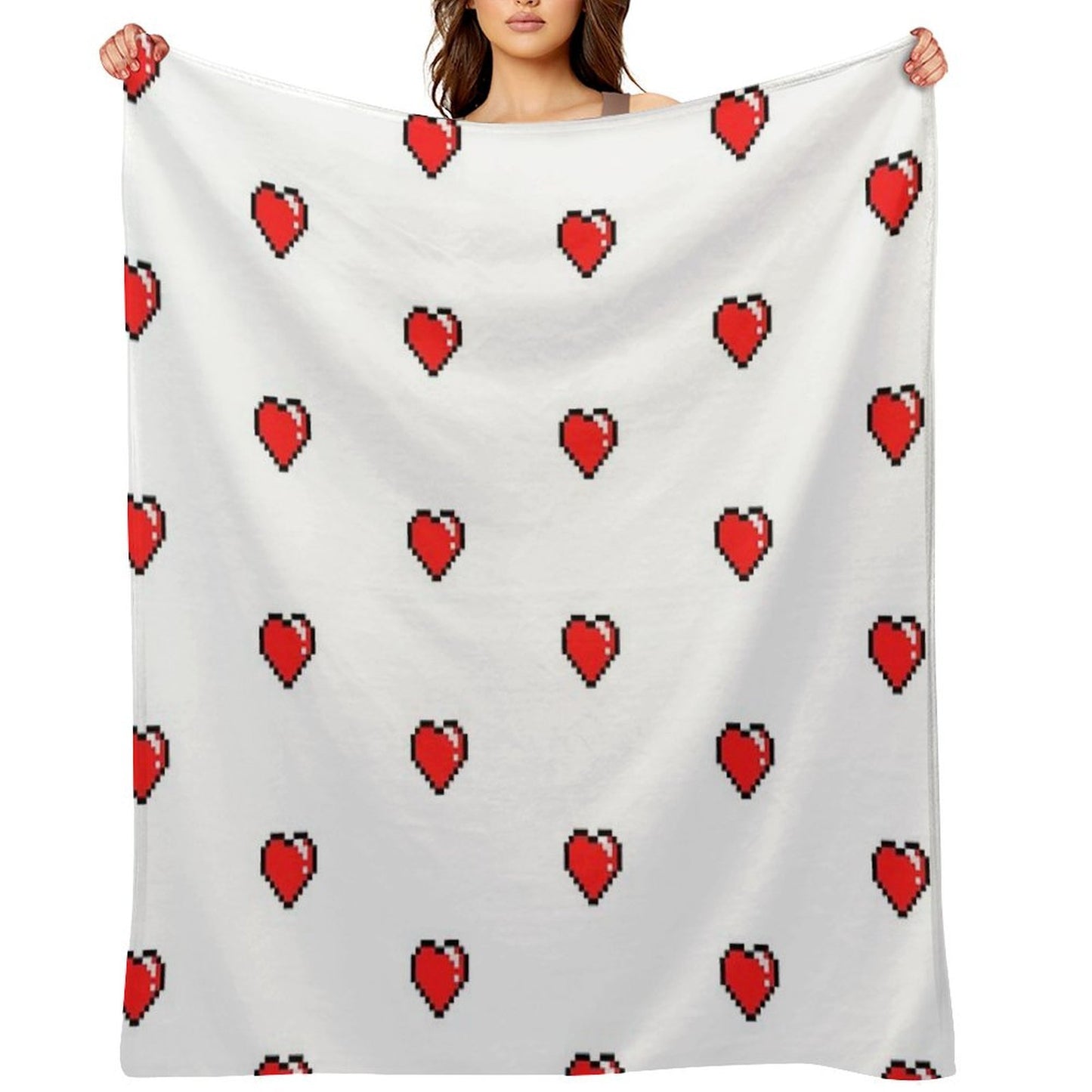 Red Pixel Heart Anti-pilling Throw Blanket