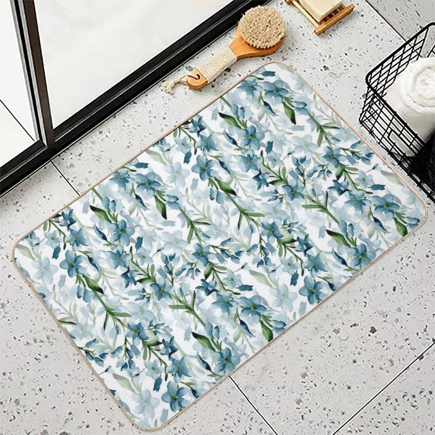 Blue Branches High-Traffic Bath Mat