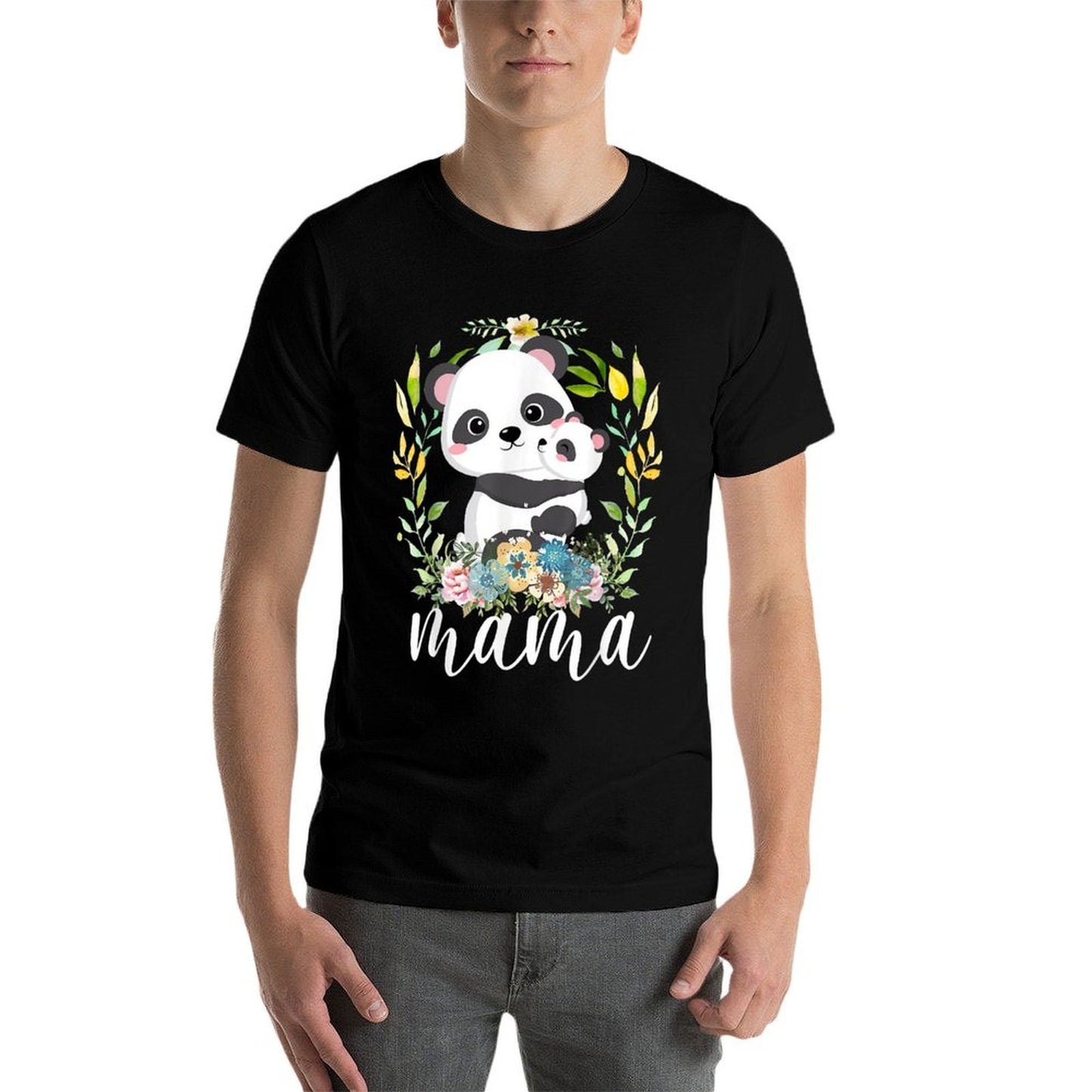 Flowers Mom Cute Baby Panda - Animal Mama Mothers Day Lightweight T-Shirt