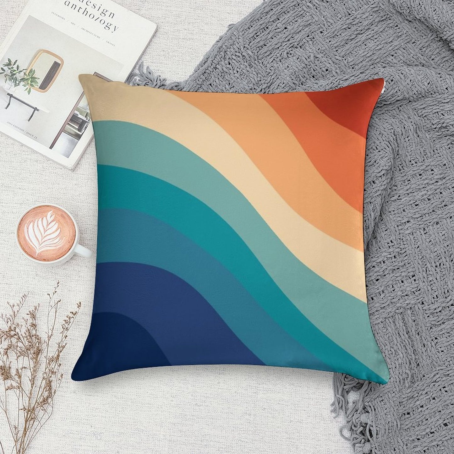 Retro Summer Wave #1 #minimal #decor #art Soft High-Density Material Throw Pillow
