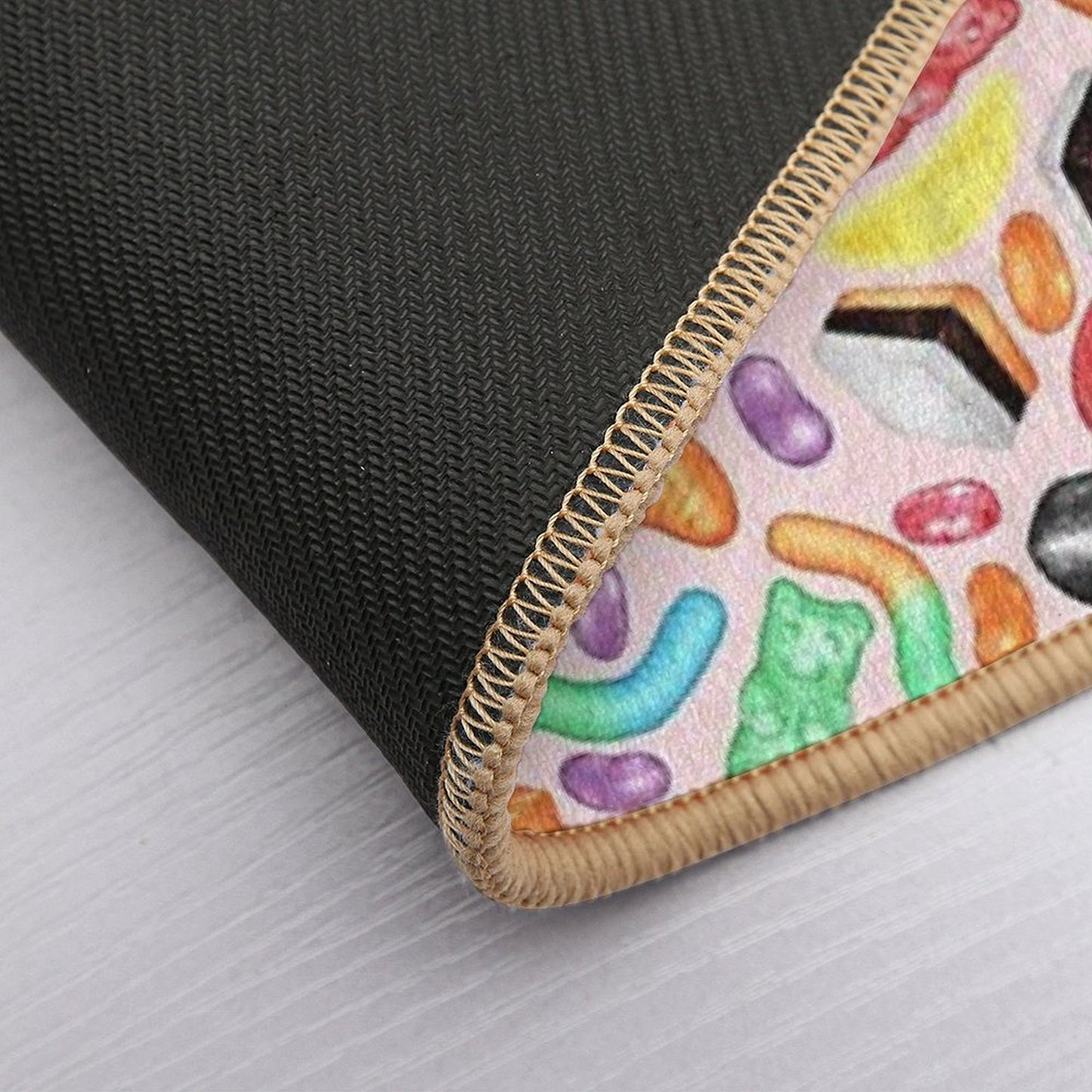 Rainbow Diet - A Colorful Assortment of Hand-drawn Candy on Pale Pink Durable Bath Mat