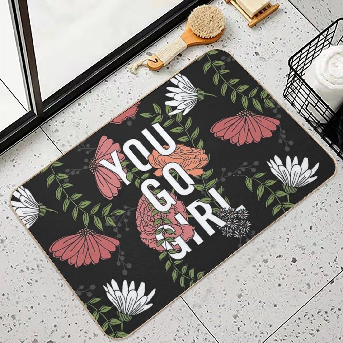 You Go Girl with Florals Slip-Resistant Bath Mat