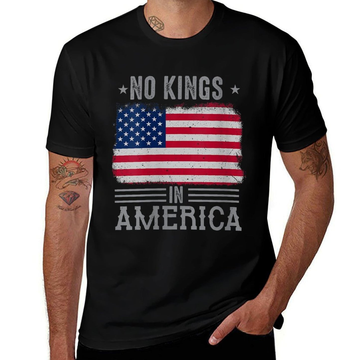 Womens No Kings in America Flag Protest Save Democracy Slim-fit Cut T-Shirt