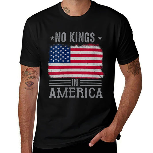 Womens No Kings in America Flag Protest Save Democracy  Slim-fit Cut T-Shirt