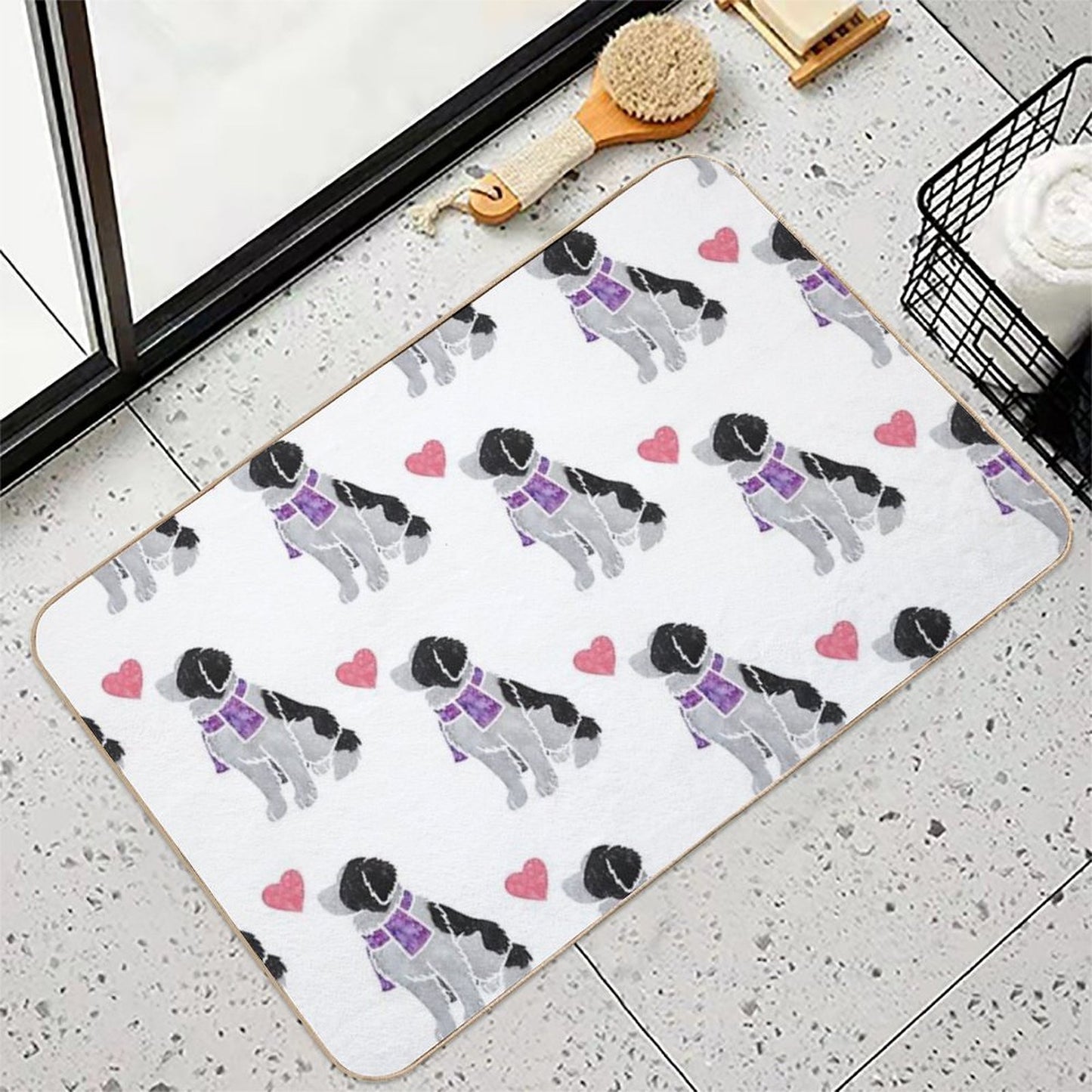 Watercolour Landseer (Newfoundland) Dog Anti-Trip Bath Mat