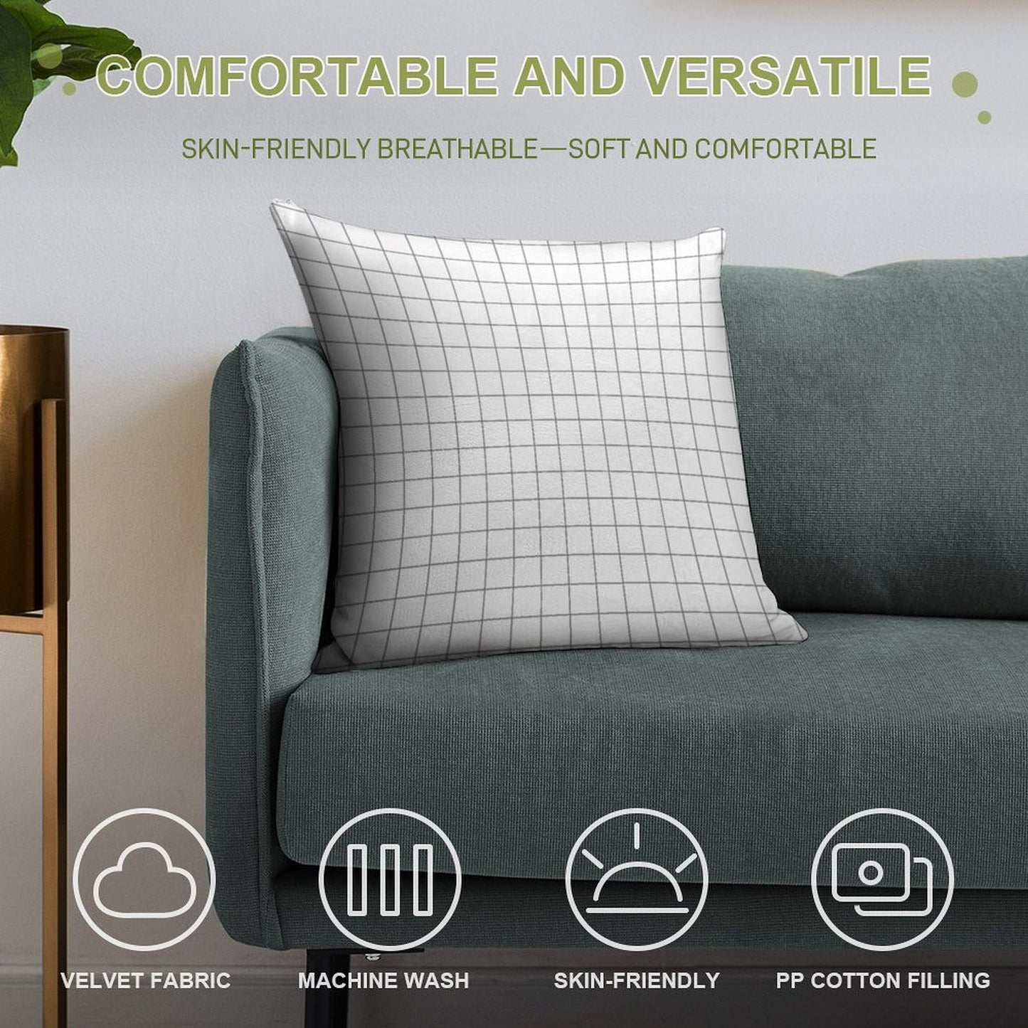 Grid White Gray Soft Decorative Cover Throw Pillow