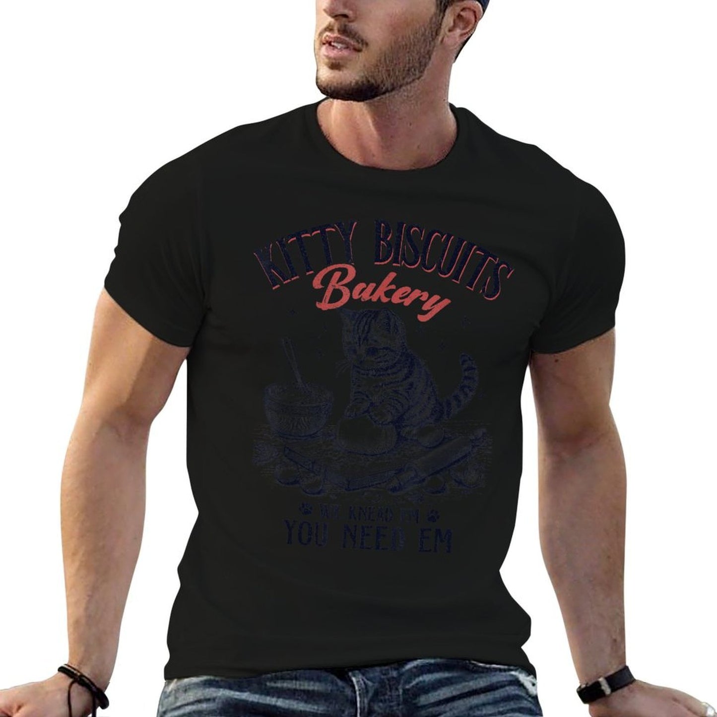 Cute Kitty Biscuits Bakery Vintage Heathered Texture T-Shirt