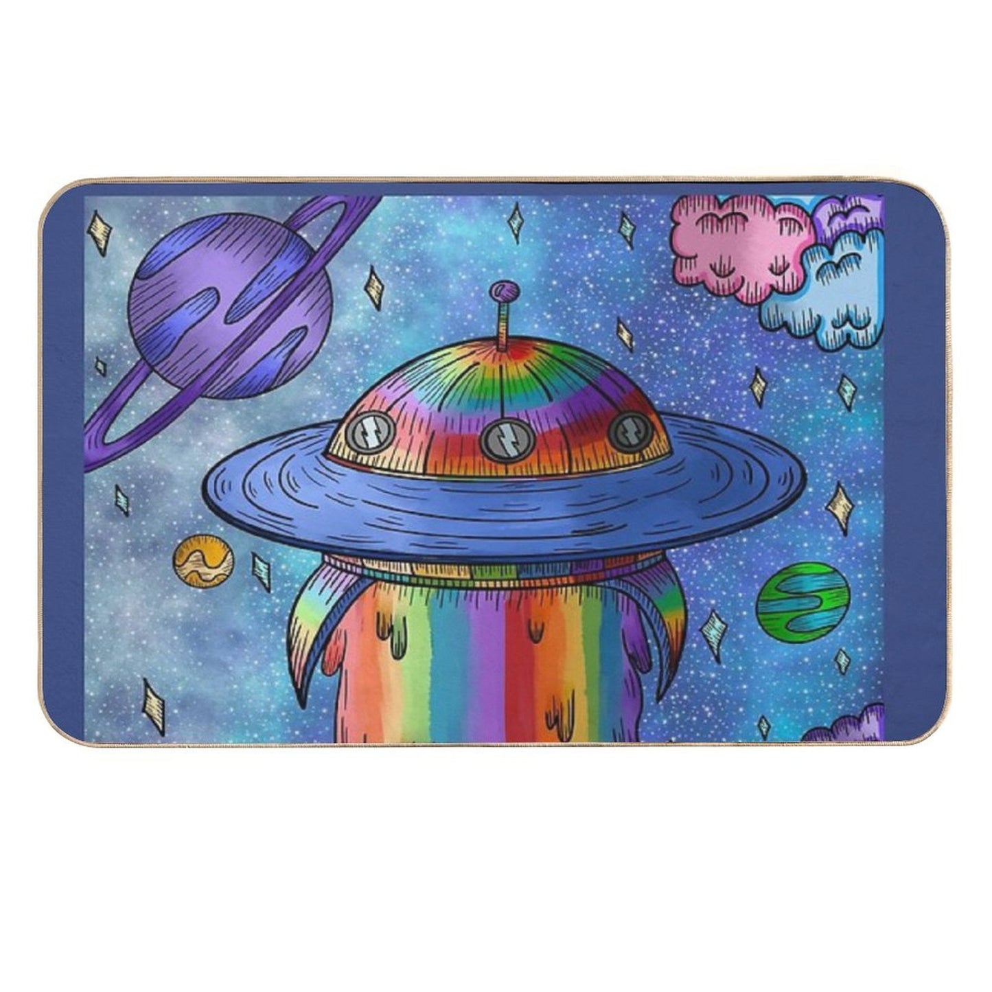Rainbow UFO in Space Repositionable Bath Mat