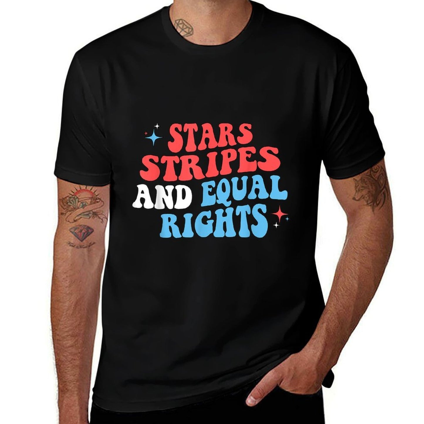 Stars Stripes And Equal Rights 4th Of July Womens Rights  Fade-proof Color T-Shirt