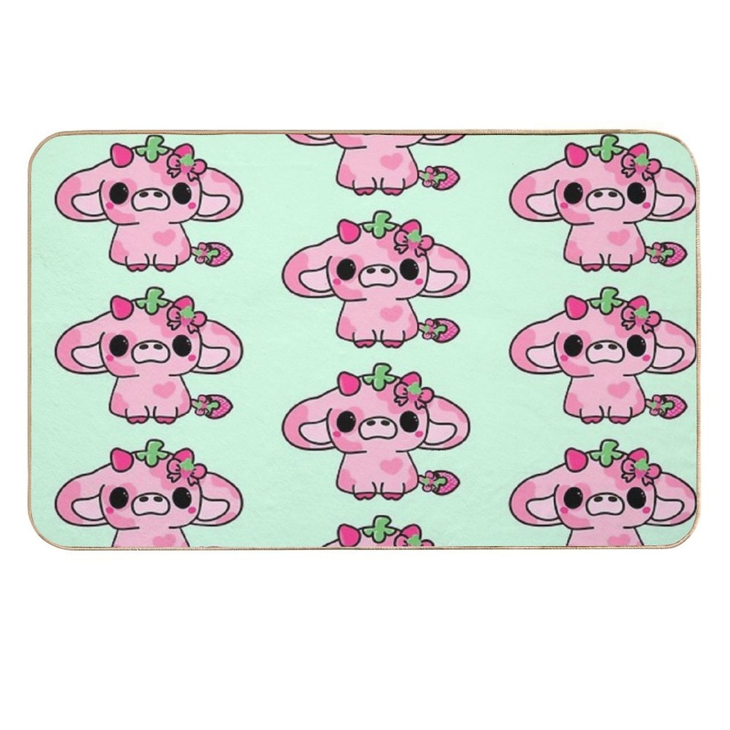 Adorable Kawaii Pink Cow with Strawberry Style Versatile Bath Mat