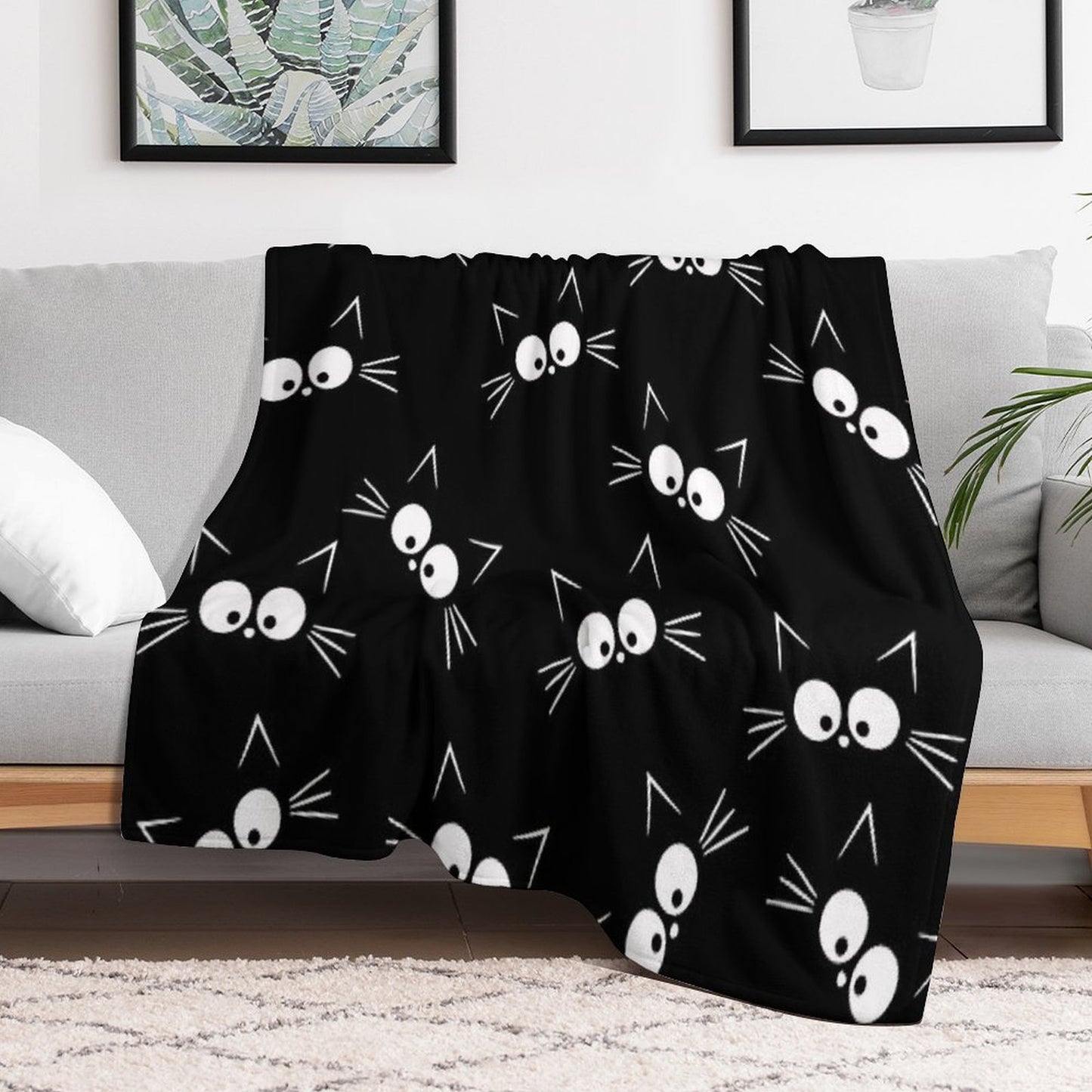 Cute Black Cat Pattern Travel-friendly Throw Blanket