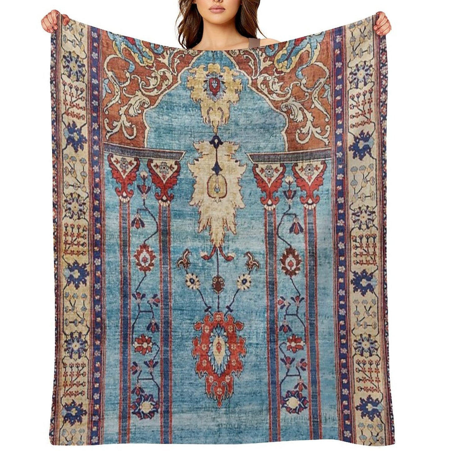 Antique Persian Silk Rug Print Anti-pilling Throw Blanket