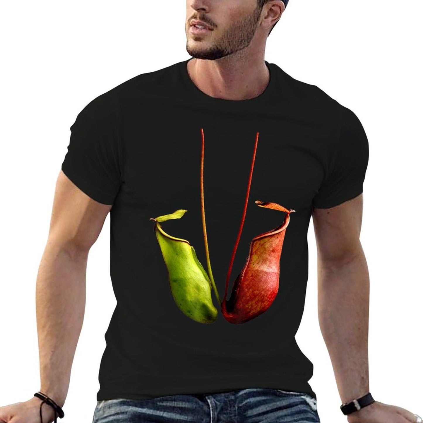 Tropical Pitcher Plant Botanical Drawing Nepenthes Polyester Blend T-Shirt