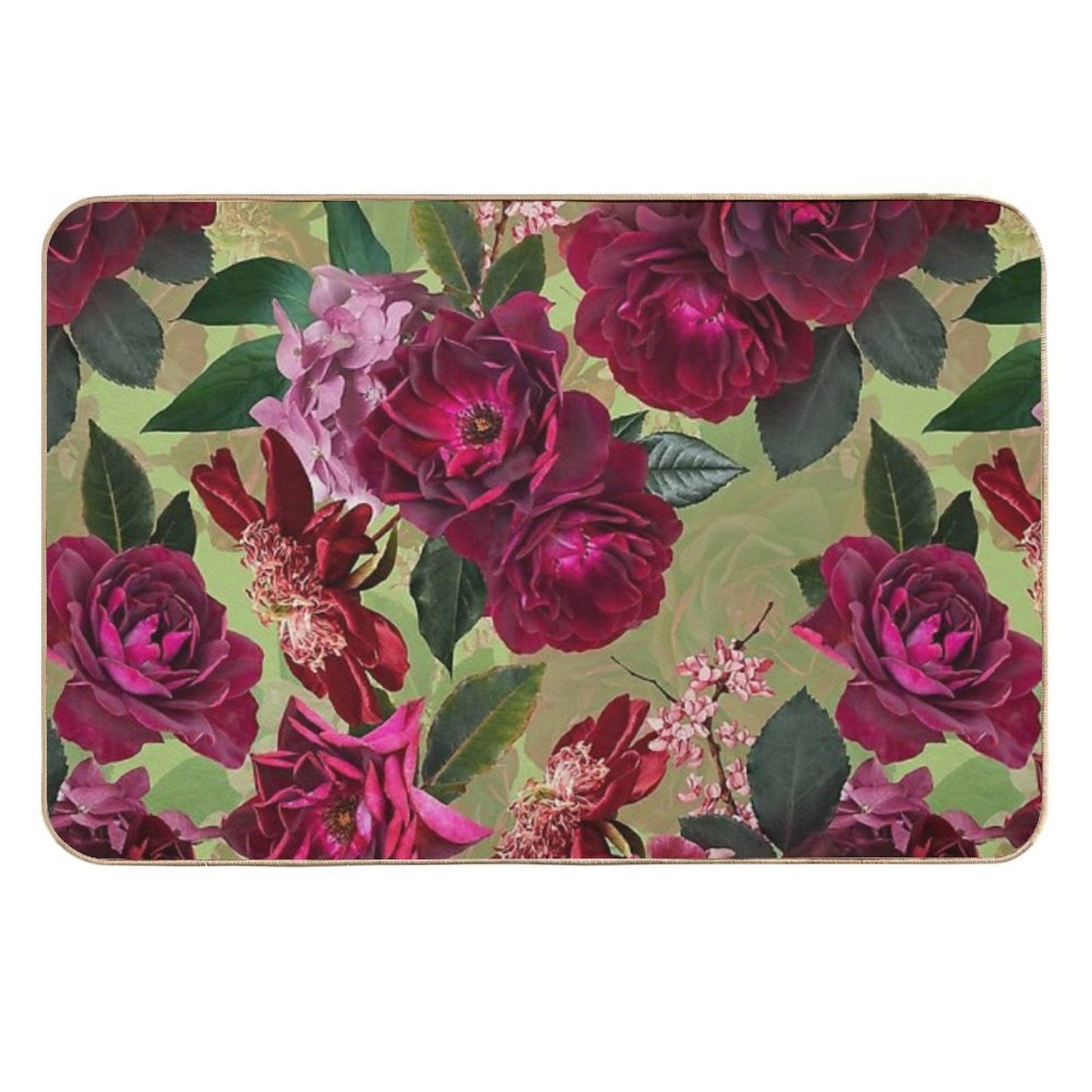 Antique Green Botanical Flower Rose Botanical Garden Nightgarden Slip-Resistant Bath Mat