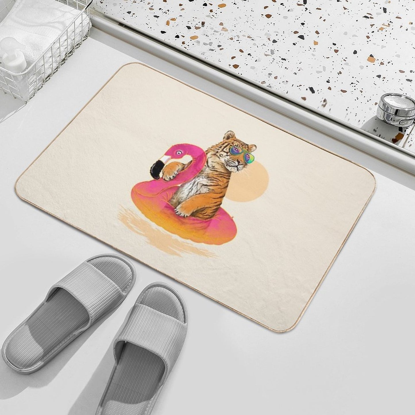 Chillin, Flamingo Tiger Durable Bath Mat