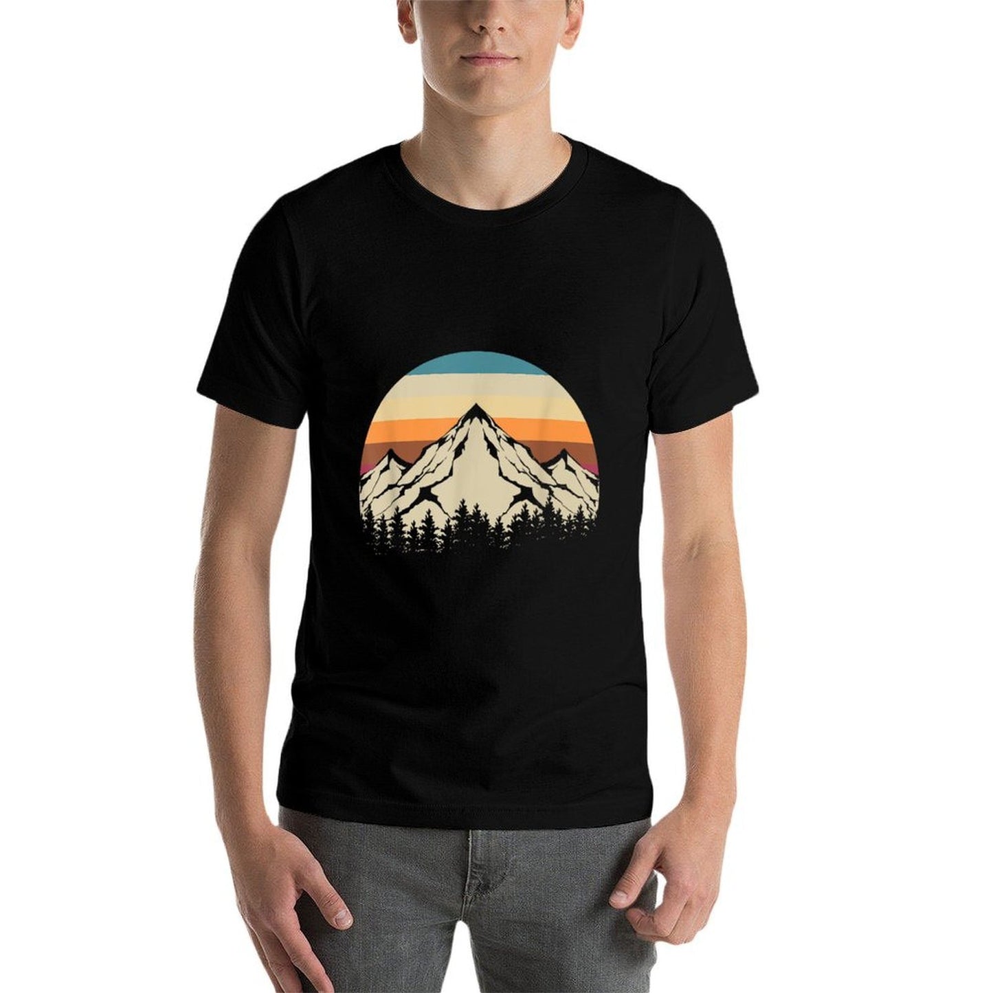 Retro Mountains Wildlife Hiking Outdoor Nature Trees Forest  Trendy Pattern T-Shirt