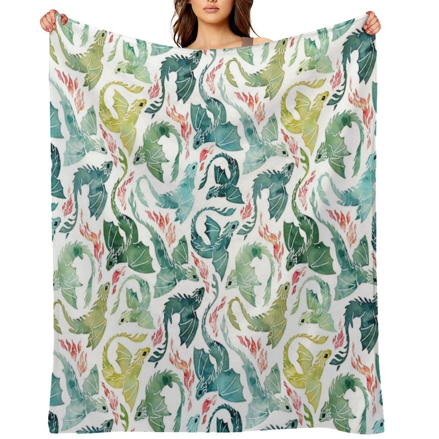 Dragon Fire Turquoise & Green Gift-ready Throw Blanket