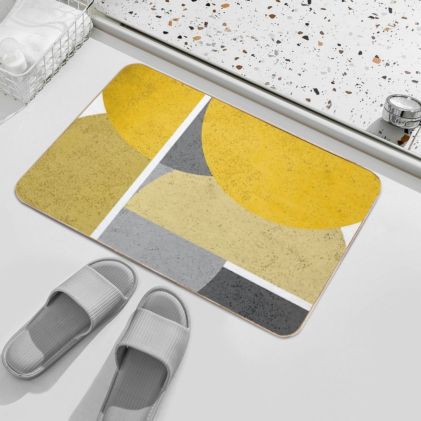 Modern Yellow & Gray Geometric Versatile Bath Mat