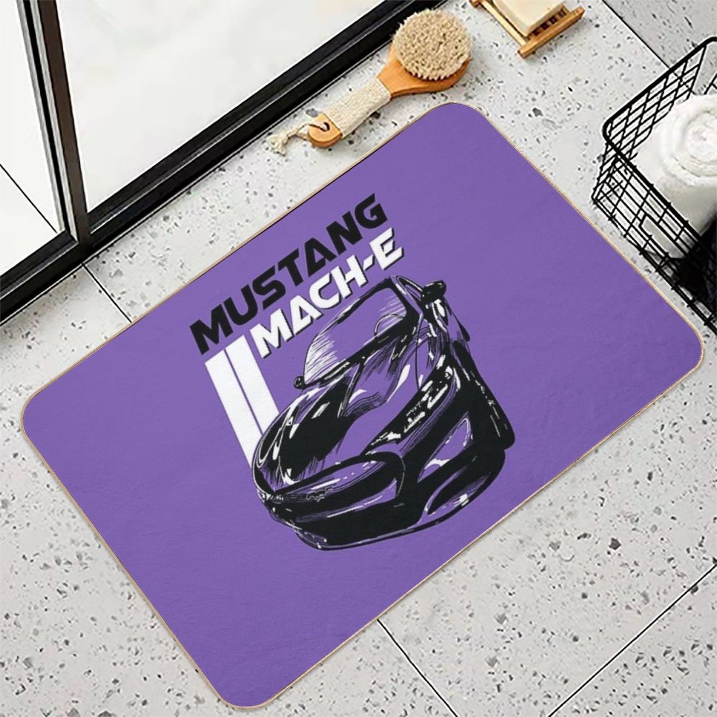 Retro Mustang Mach-E Vintage Stripes Durable Bath Mat