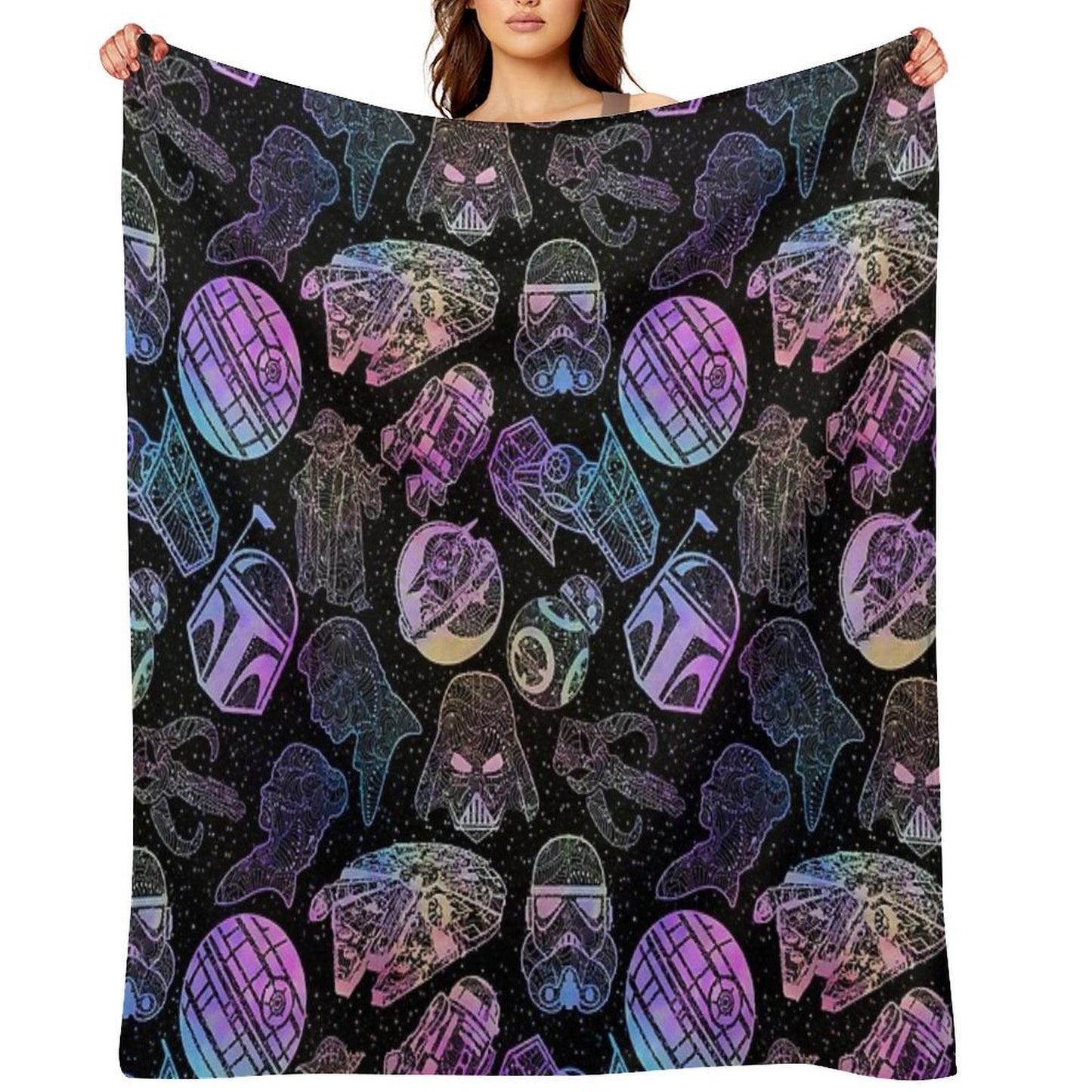 Space Wars Watercolor Mandalas Wrinkle-free Throw Blanket