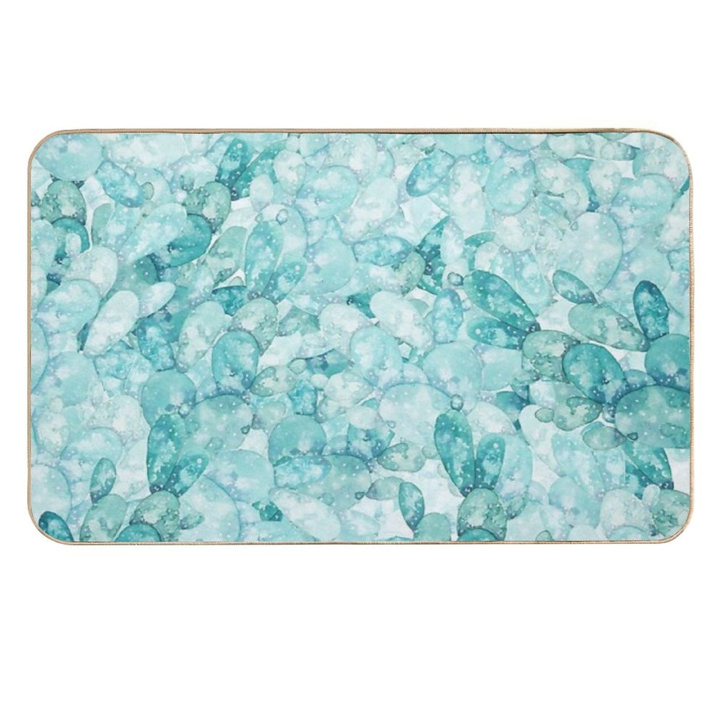 Green Cactus Pattern Watercolor Dirt-Trapping Bath Mat