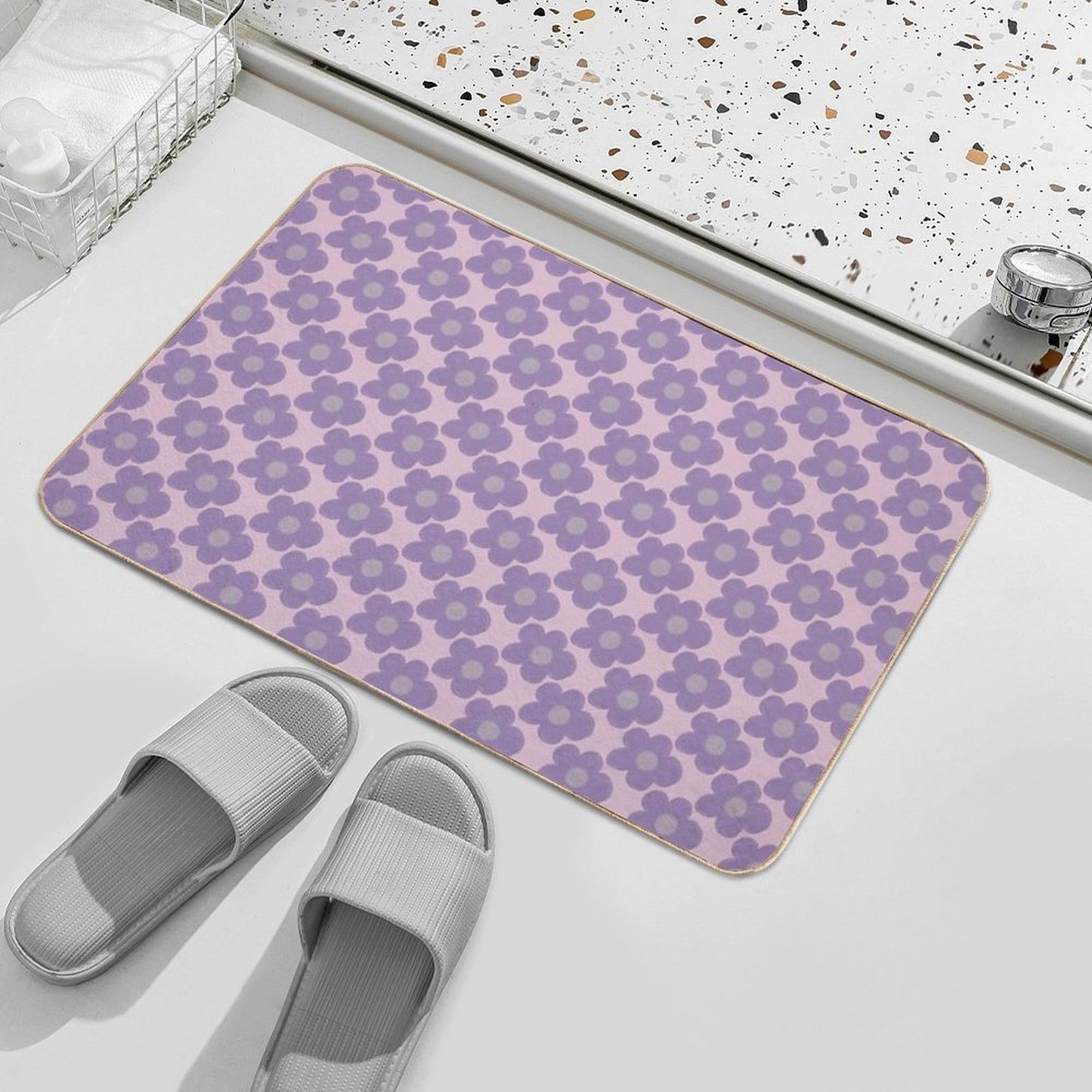 Purple Chalky Flowers Long-Lasting Bath Mat