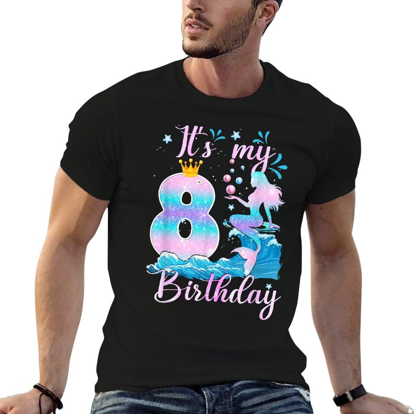 Its My Mermazing 8th Birthday Mermaid Girl Theme 8 Yrs Old Lightweight T-Shirt