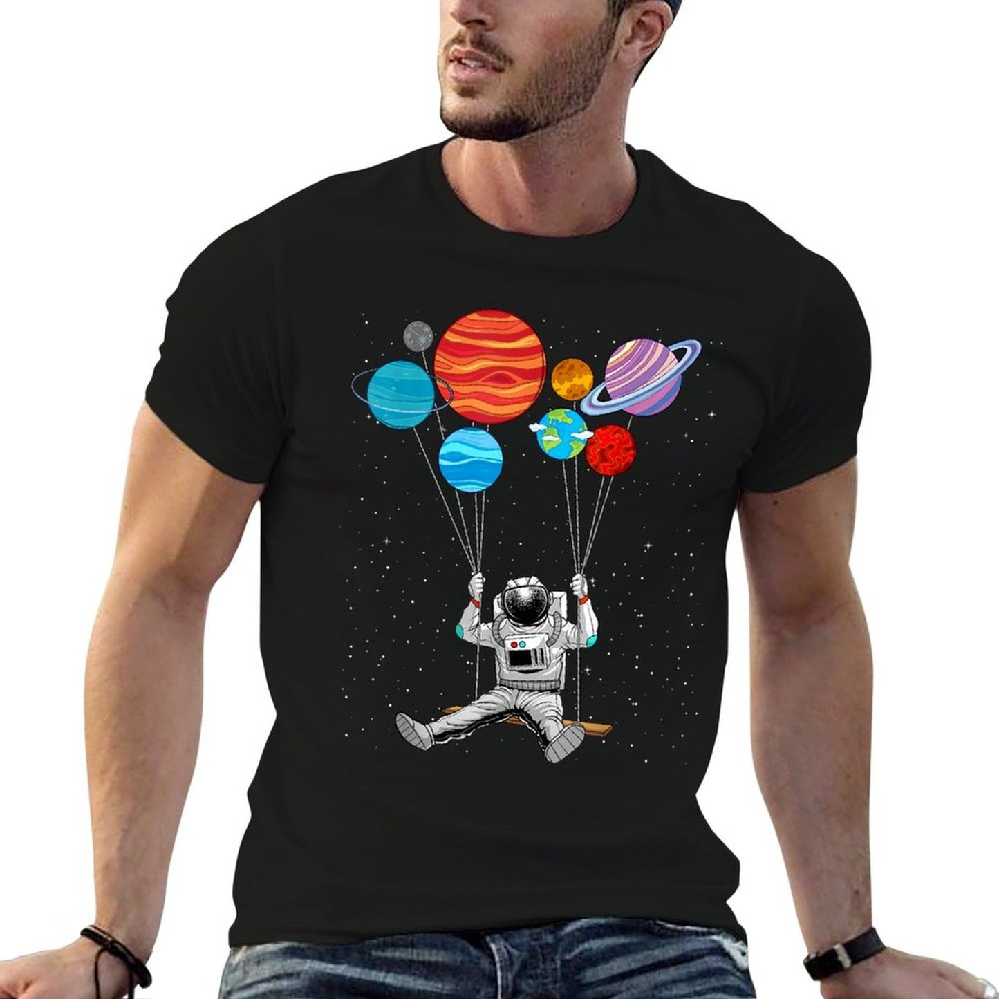 Space Themed For Men Women Outer Space Moon Galaxy Astronaut  Oversized Silhouette T-Shirt
