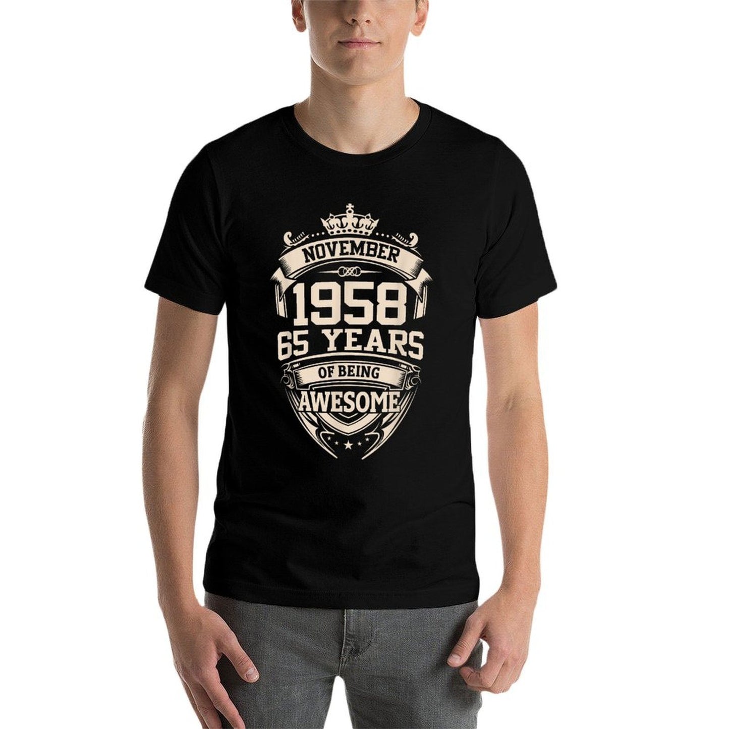 November 1958 65 Years Of Being Awesome 65th Birthday High-quality Stitching T-Shirt