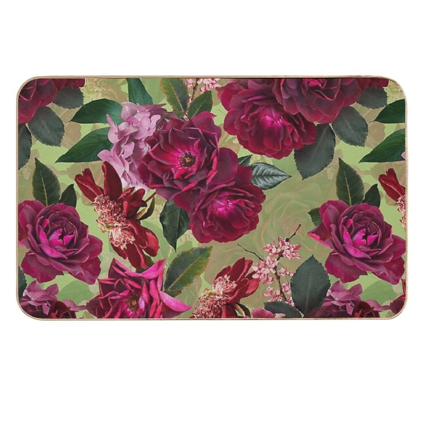 Antique Green Botanical Flower Rose Botanical Garden Nightgarden Slip-Resistant Bath Mat