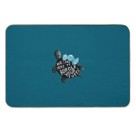 Black Turtle Burgles in Teal Durable Bath Mat
