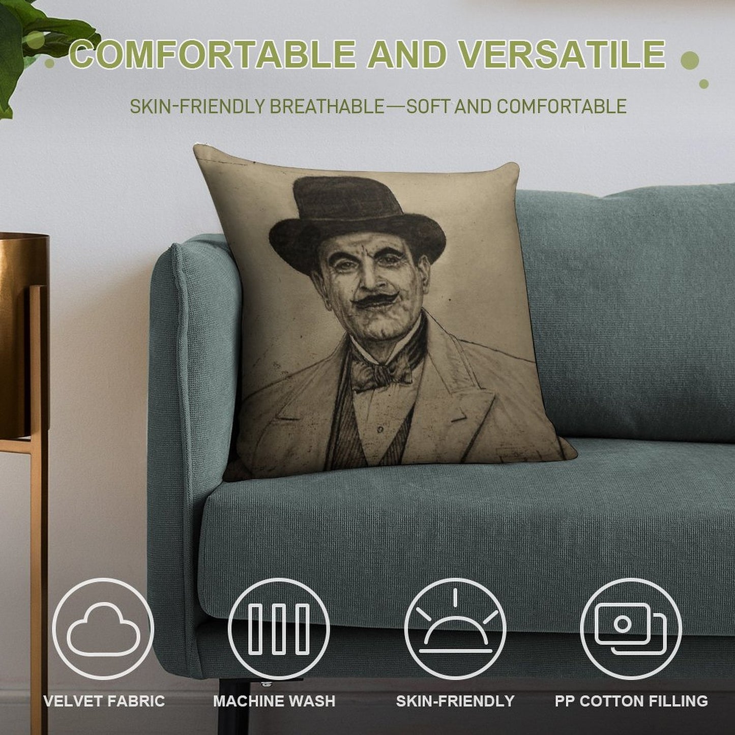 Hercule Poirot (David Suchet) Soft Decorative Cover Throw Pillow