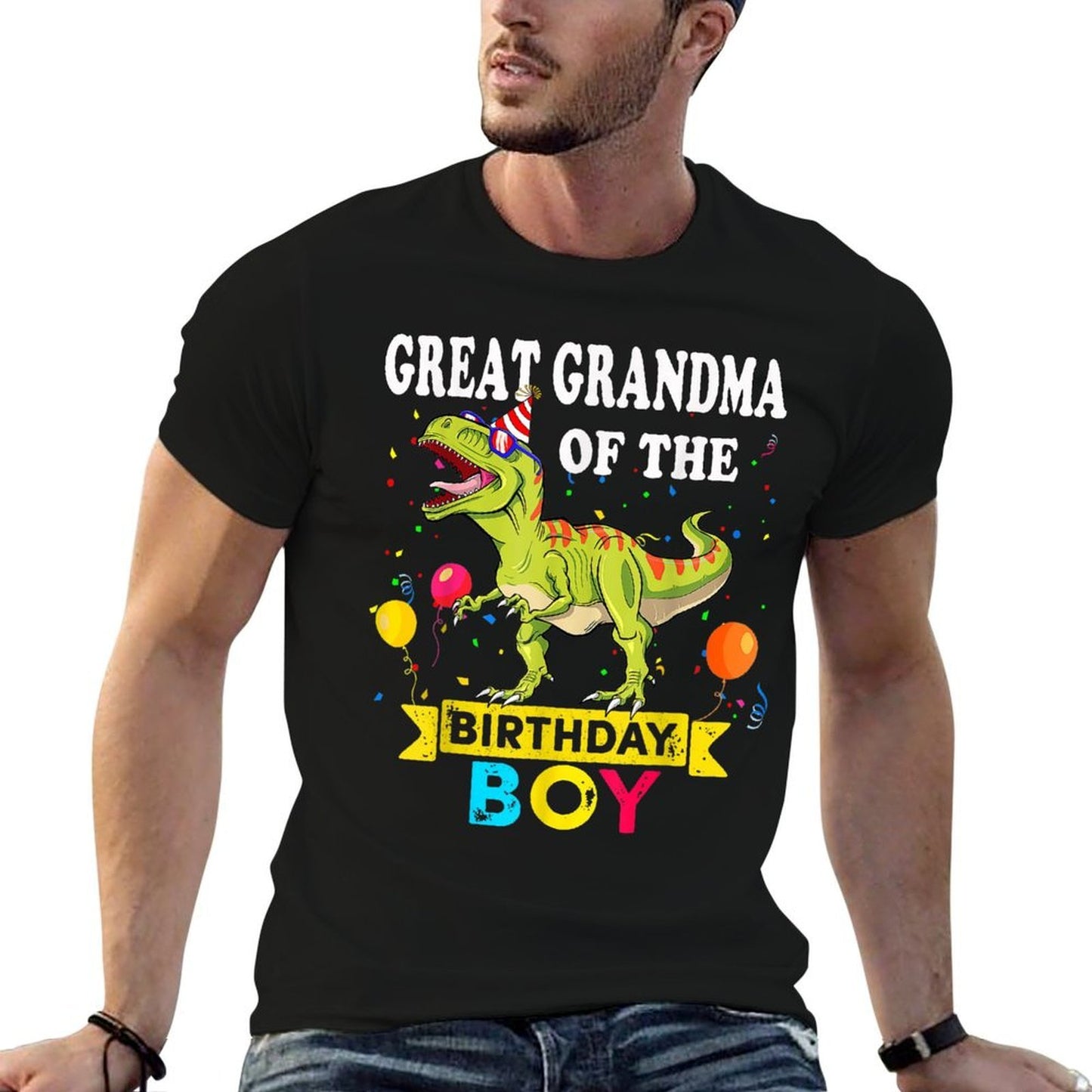 Great Grandma Of The Birthday Boy Dinosaur T-Rex Family Slim-fit Cut T-Shirt