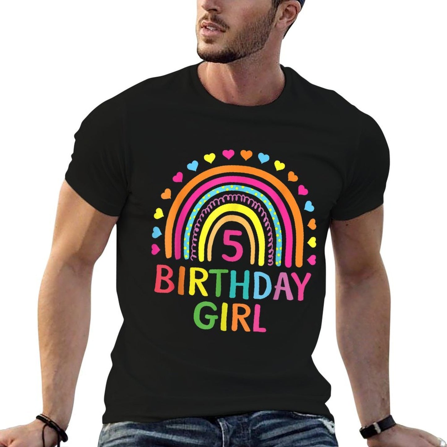 5 Years Old Rainbow Girls 5th Birthday For Girls Kids Summer-ready Fabric T-Shirt