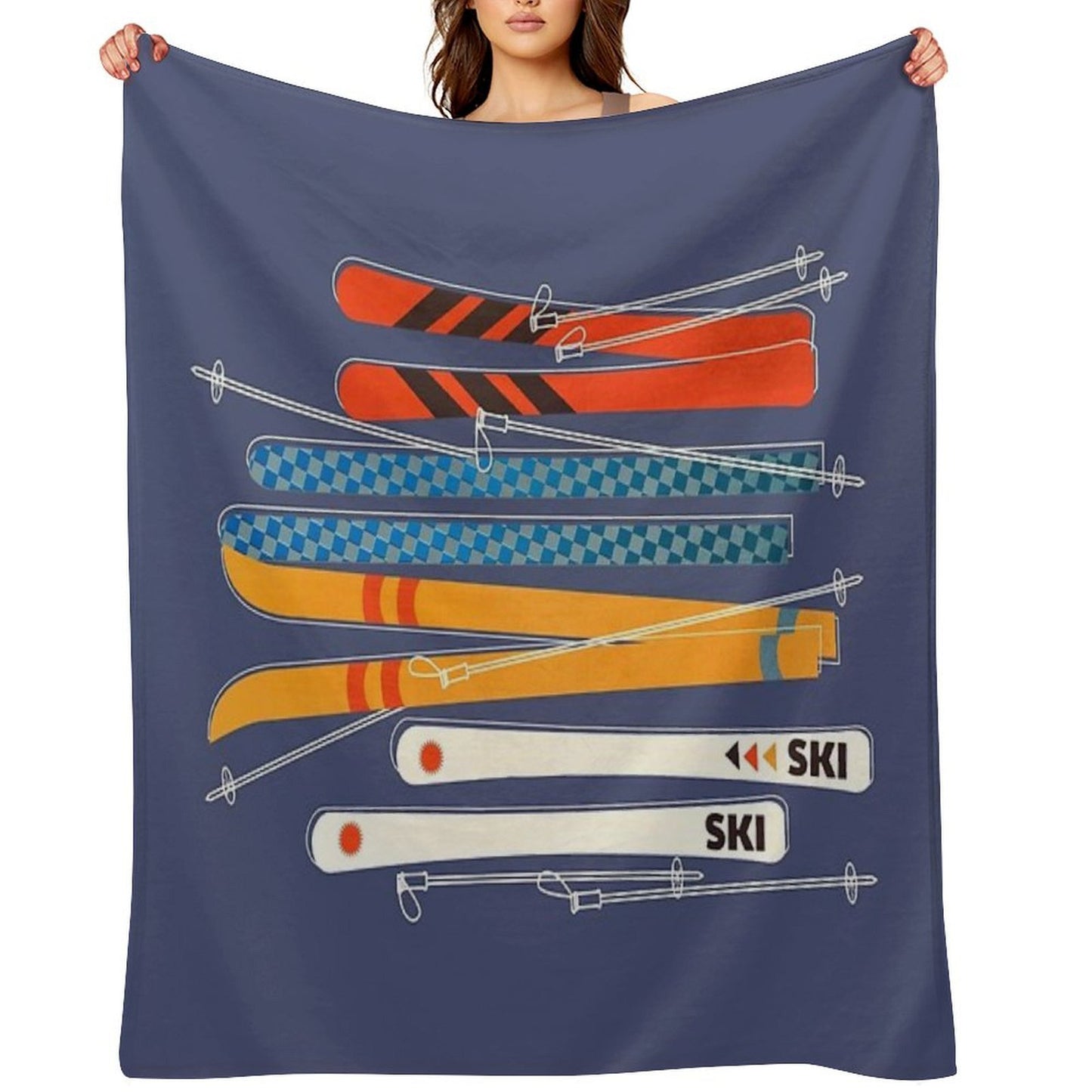 Retro Colorful Skis Travel-friendly Throw Blanket