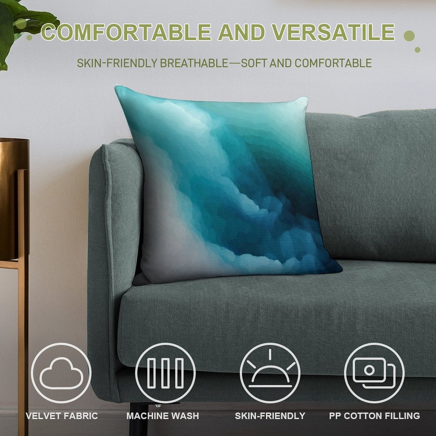 “Inner Calm” Turquoise Modern Abstract Soft Anti-Pilling Throw Pillow