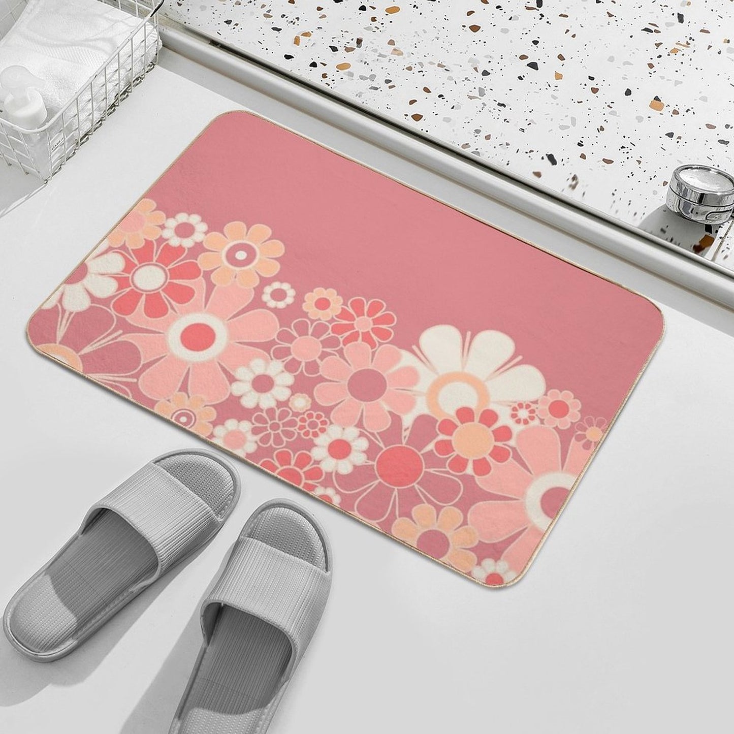 Retro Garden Flower Cuff Mauve Peach Vintage Contemporary Aesthetic Floral Pattern Rapid-Drying Bath Mat