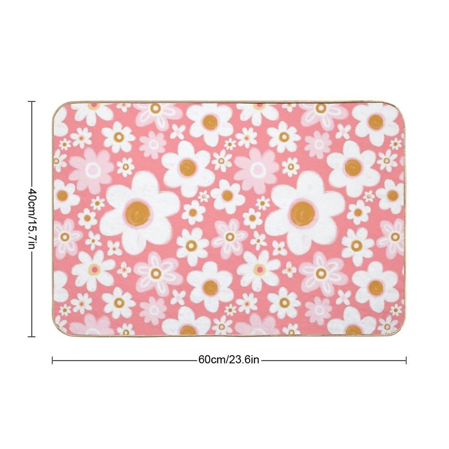 Pink And White Daisy Pattern Non-Slip Bath Mat
