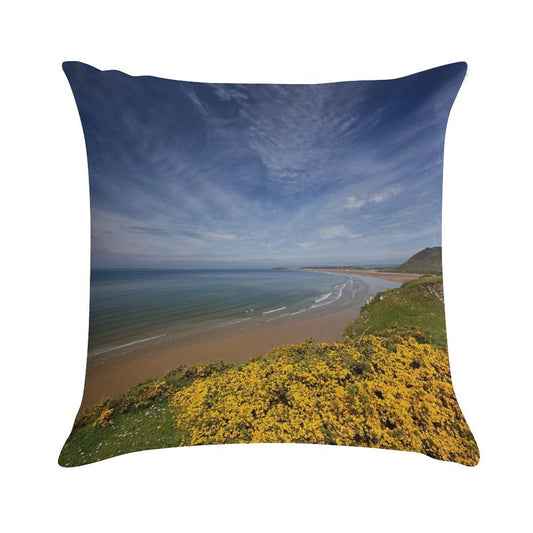 Rhossili Bay in The Gower Peninsular Wales UK Soft High-Density Material Throw Pillow