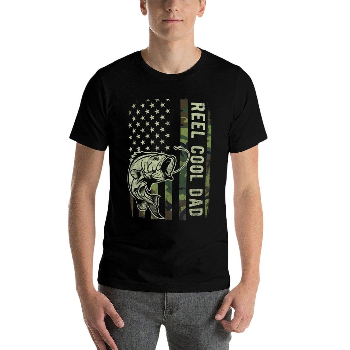 Reel Cool Dad Camouflage American Fathers Day Relaxed-fit T-Shirt