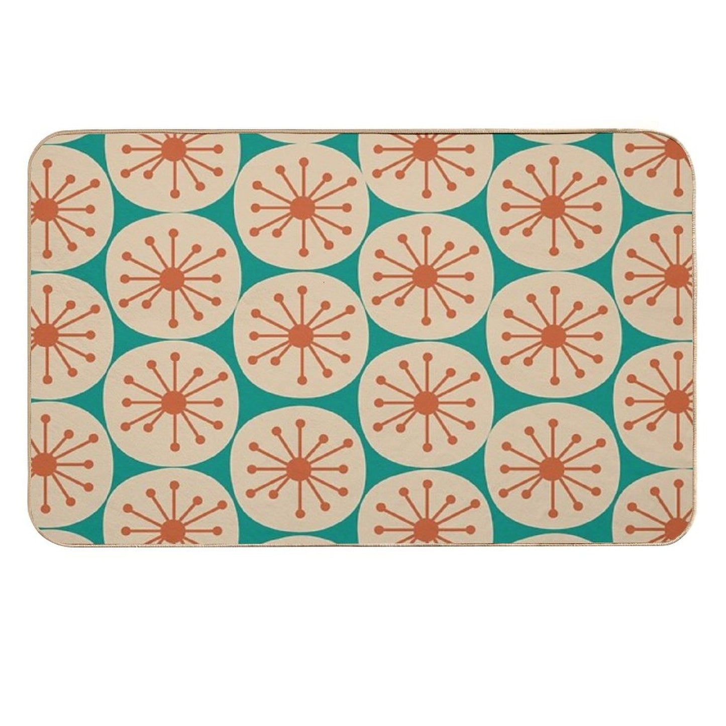 Atomic Retro Dots - Midcentury Modern Pattern in Mid Mod Burnt Orange, Beige, And Turquoise Teal Multi-Purpose Bath Mat