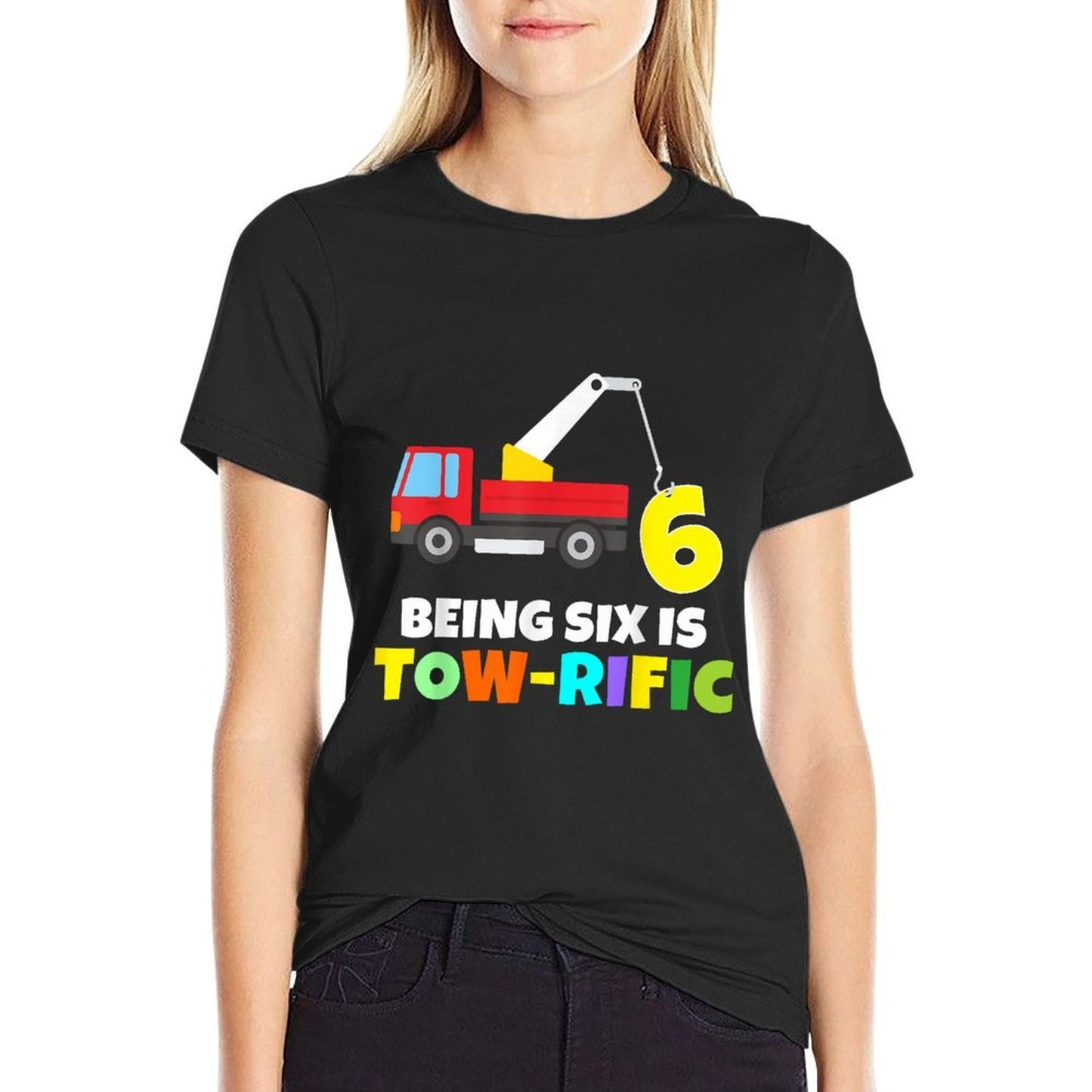 Kids 6th Birthday Boy Girl 6 Year Old Tow Truck Towing Pun Versatile T-Shirt