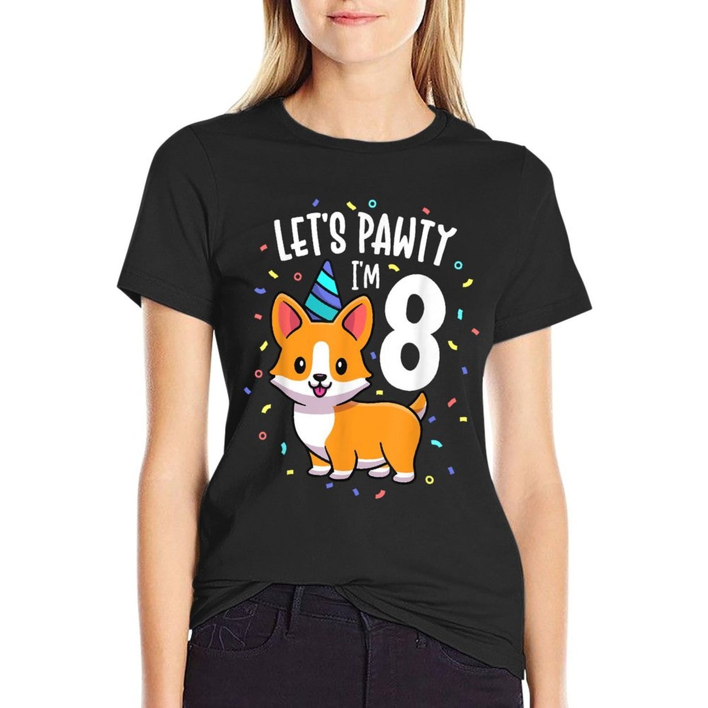 8 Years Old Corgi Dog Lover 8th Birthday Party Outfit Kid Stretchy T-Shirt