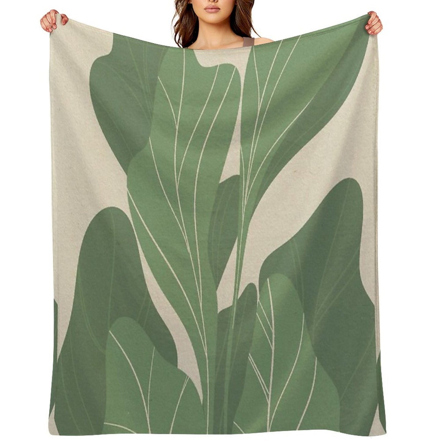 Minimal Botanical Leaves- Earthy Green Prints Premium Throw Blanket