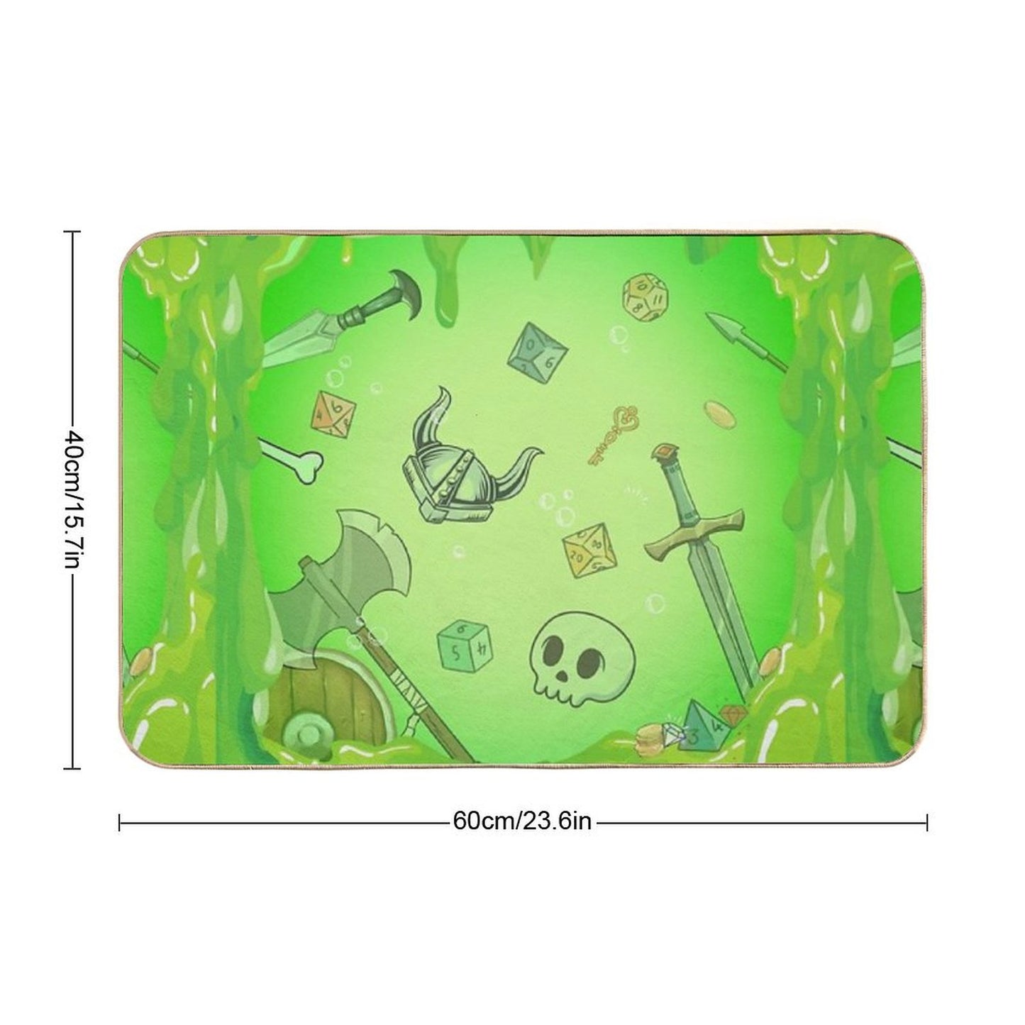 GELATINOUS CUBE Green Ooze Dnd Monster, Dnd Dice, Skull, Loot, Axe And Sword Rapid-Drying Bath Mat