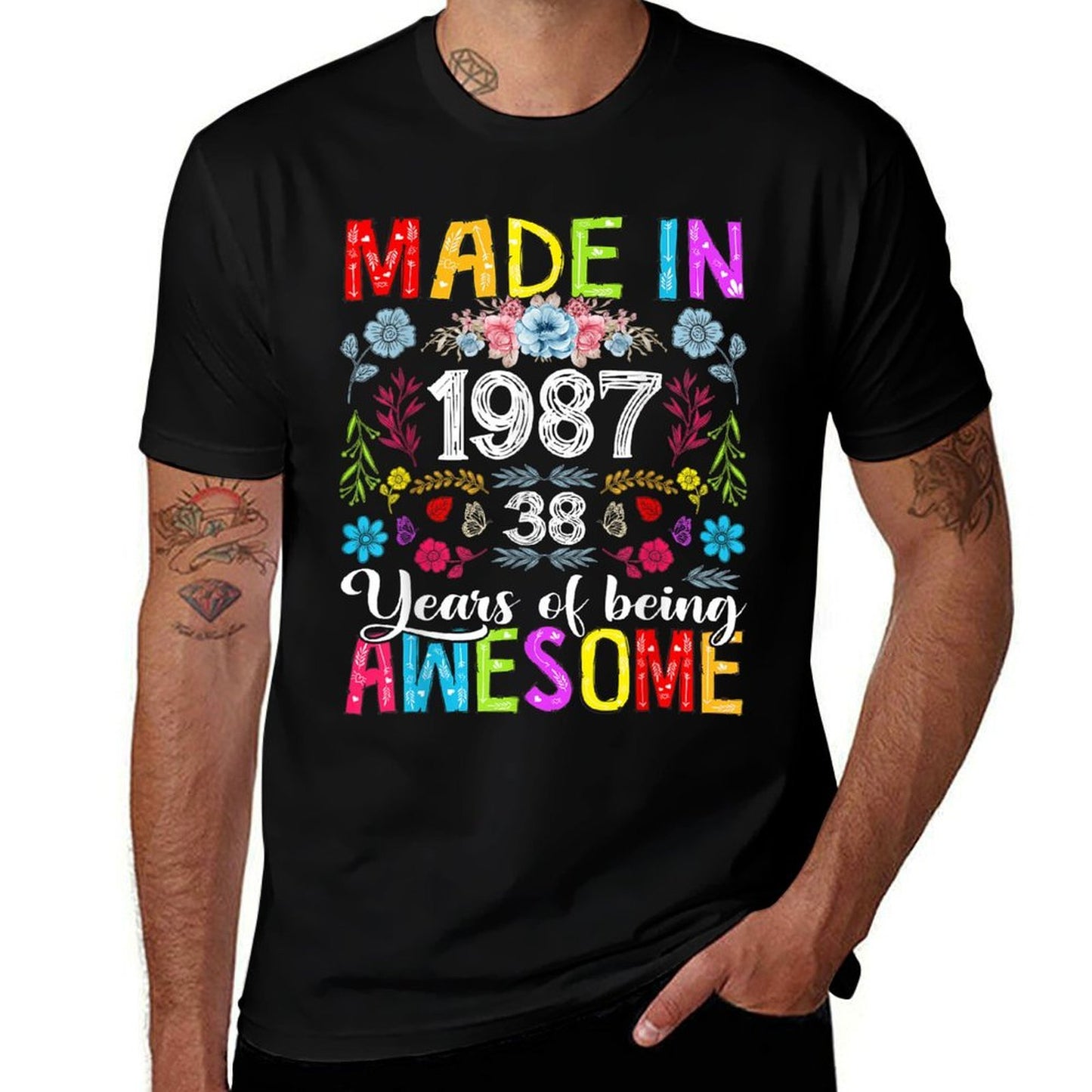 38 Years Old Made In 1987 Funny Floral 38th Birthday Women Wrinkle-resistant T-Shirt