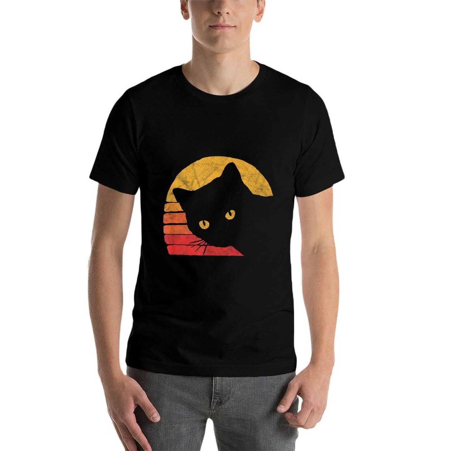 Vintage Eighties Style Cat Retro Distressed Design Durable T-Shirt